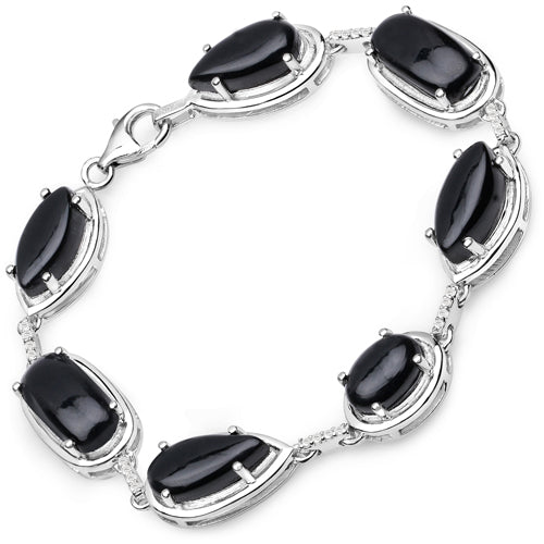 23.33 Carat Genuine Black Onyx and White Topaz .925 Sterling Silver Bracelet