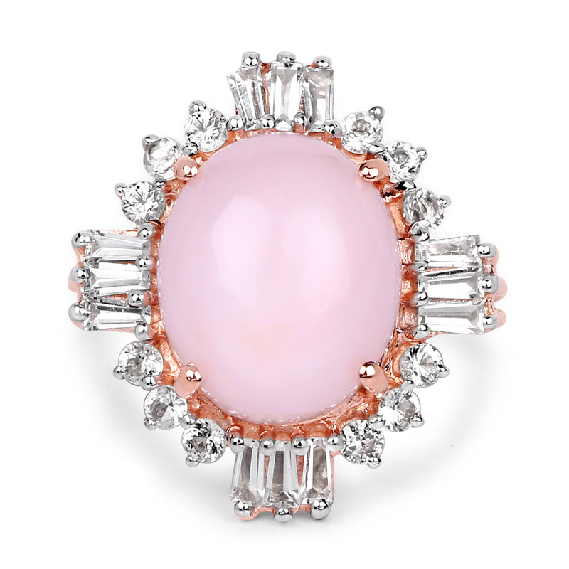 14K Rose Gold Plated 6.42 Carat Genuine Pink Opal and White Topaz .925 Sterling Silver Ring