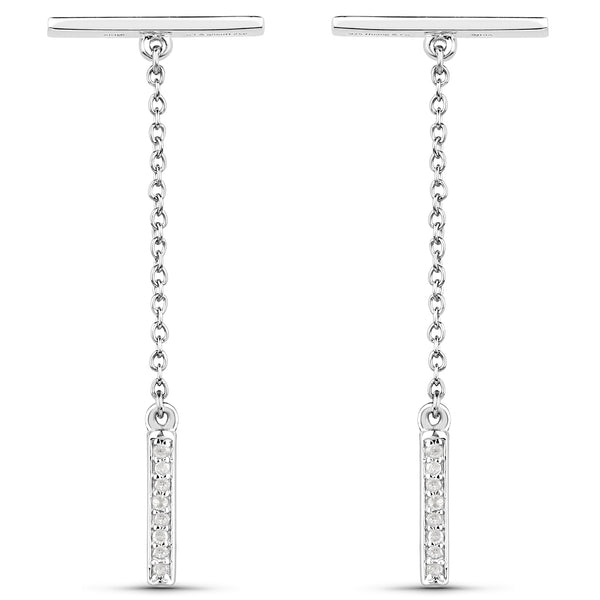 0.09 Carat Genuine White Diamond .925 Sterling Silver Earrings