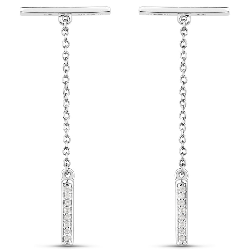 0.09 Carat Genuine White Diamond .925 Sterling Silver Earrings