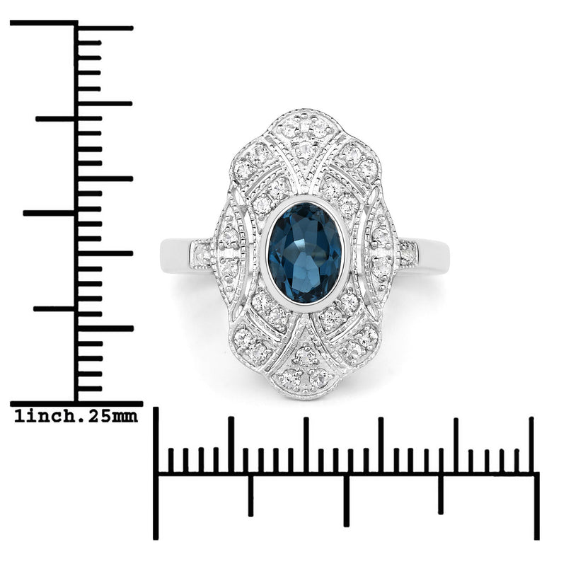 1.32 Carat Genuine London Blue Topaz and White Topaz .925 Sterling Silver Ring