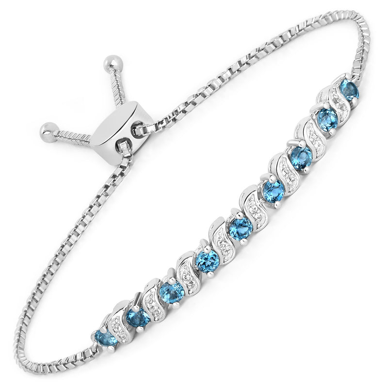 1.34 Carat Genuine London Blue Topaz and White Topaz .925 Sterling Silver Bracelet