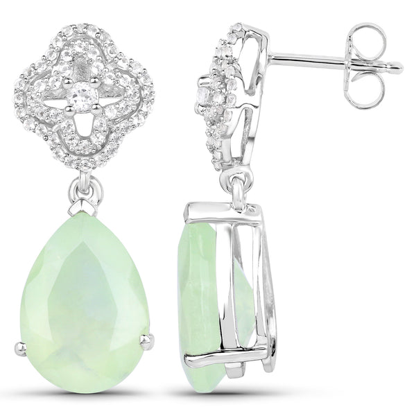 10.07 Carat Genuine Prehnite And White Topaz .925 Sterling Silver Earrings