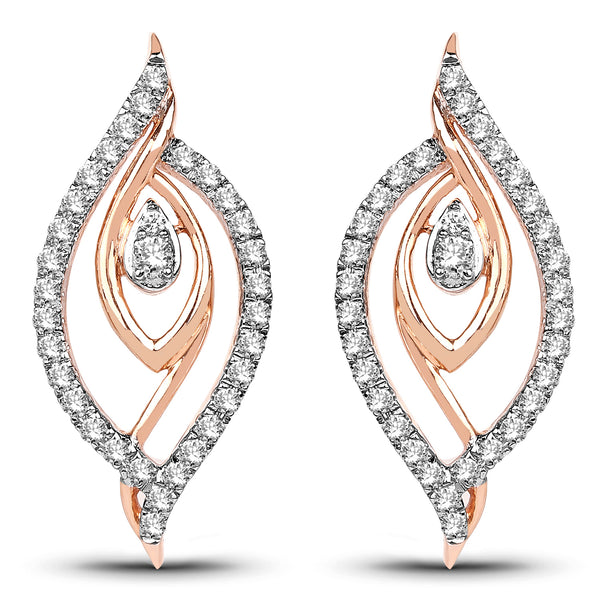 0.41 Carat Genuine White Diamond 14K Rose Gold Earrings (G-H Color, SI1-SI2 Clarity)