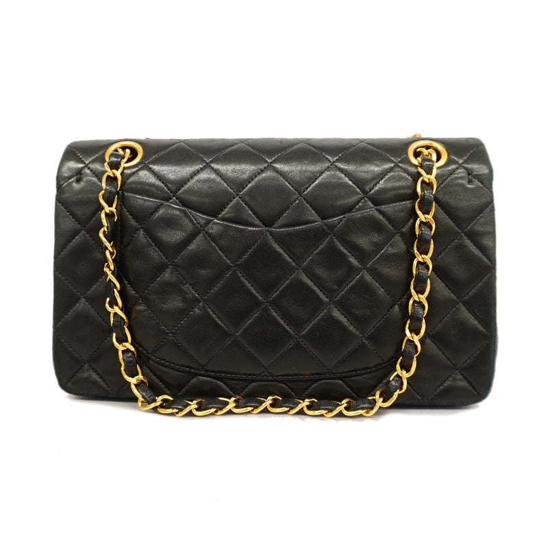 Auth Chanel Matelasse W Flap W Chain Womens Leather Shoulder Bag Black