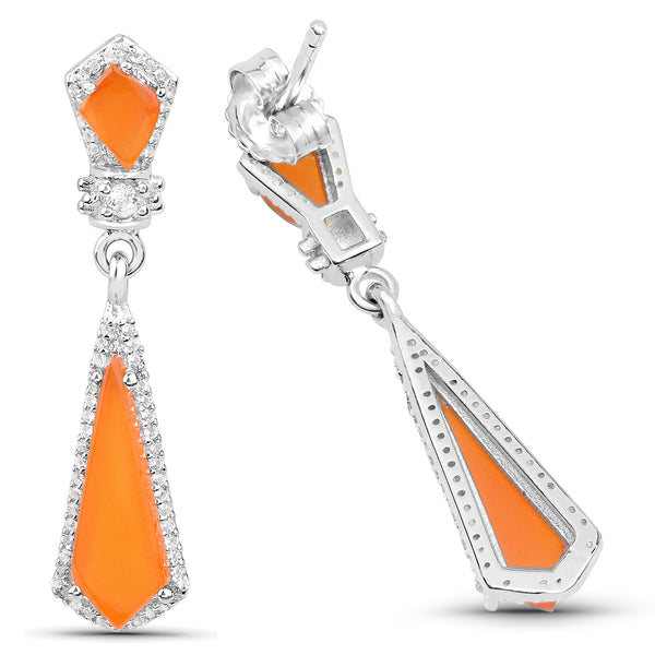 4.47 Carat Genuine Carnelian and White Topaz .925 Sterling Silver Earrings