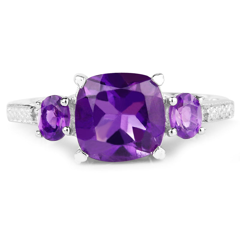 2.38 Carat Genuine Amethyst & White Topaz .925 Sterling Silver Ring