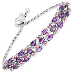 5.47 Carat Genuine Amethyst and Ruby .925 Sterling Silver Bracelet