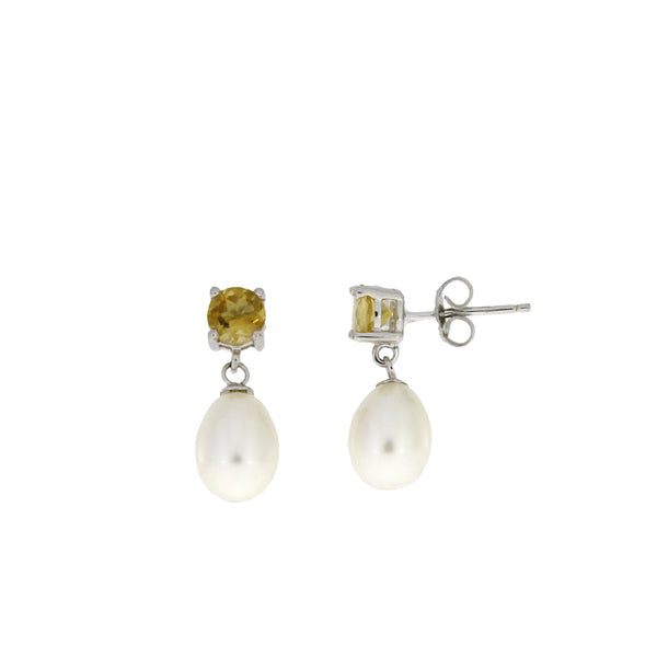 FW Pearl Citrine Dangle Earrings Sterling Silver