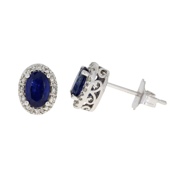 1.31ct Sapphire Diamond Stud Earrings 14KT White Gold