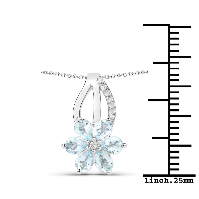 0.78 Carat Genuine Aquamarine and White Topaz .925 Sterling Silver Pendant