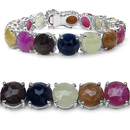 81.70 Carat Genuine Multi Sapphire Sterling Silver Bracelet