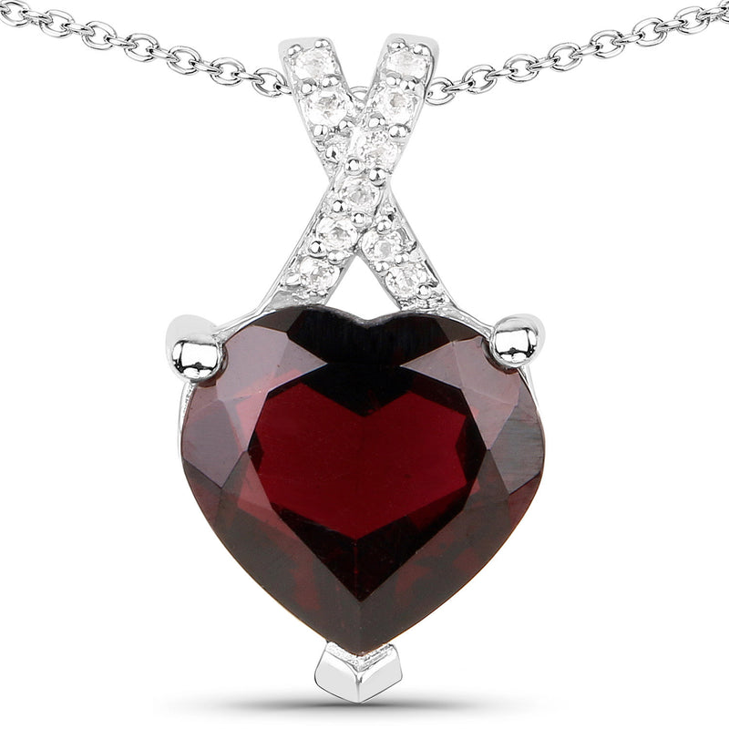 3.10 Carat Genuine Garnet and White Topaz .925 Sterling Silver Pendant