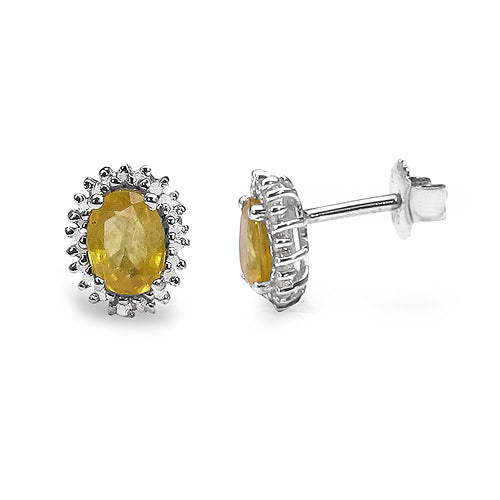 2.22 Carat Genuine Yellow Sapphire & White Diamond .925 Sterling Silver Earrings