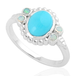 Natural Turquoise & Opal Gemstone Designer 925 Sterling Silver Ring Jewelry