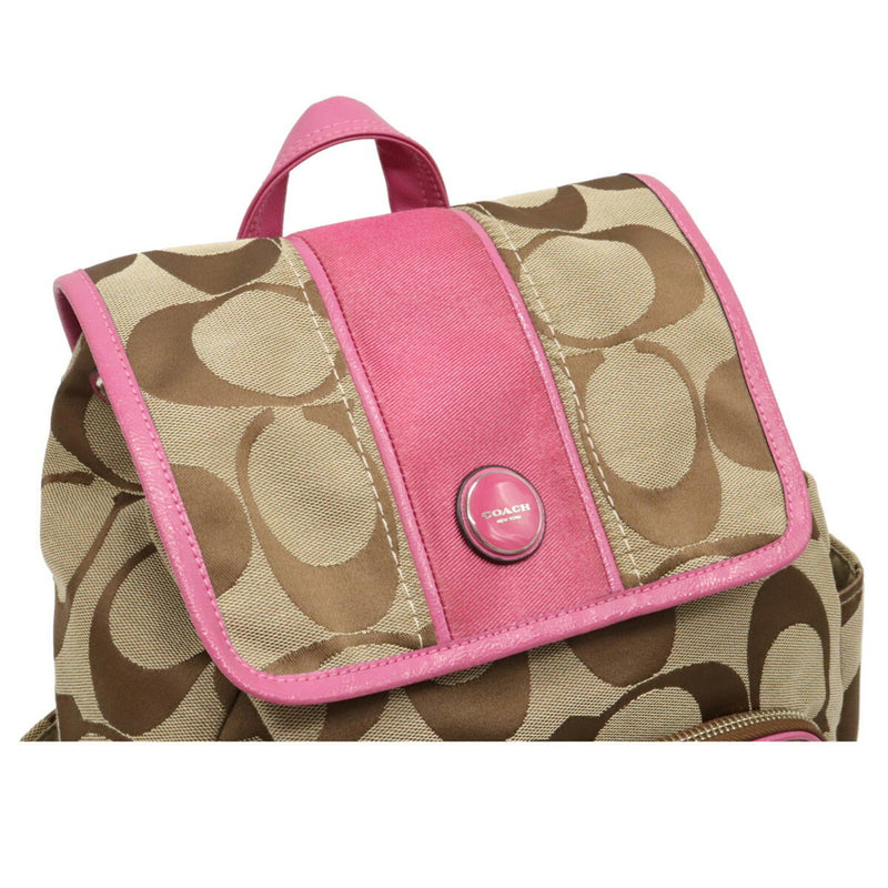Coach Signature Backpack RuckSac Canvas Patent Leather Pink Beige F21928