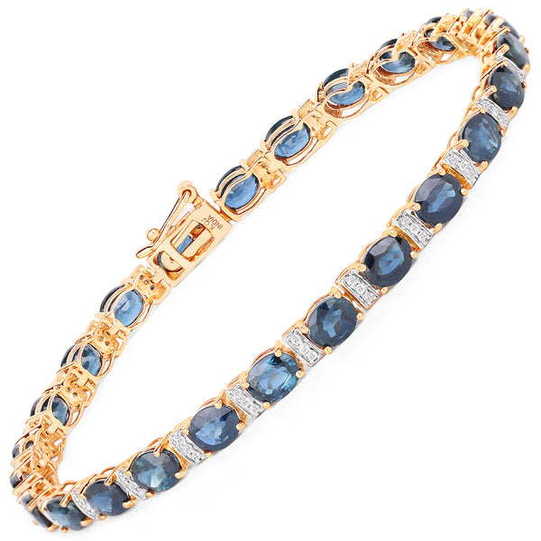 12.05 Carat Genuine Blue Sapphire and White Diamond 14K Yellow Gold Bracelet