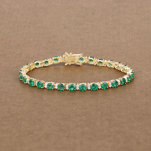 7.06 Carat Genuine Zambian Emerald and White Diamond 18K Yellow Gold Bracelet