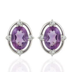 Amethyst Stud Earrings 14k White Gold Jewelry