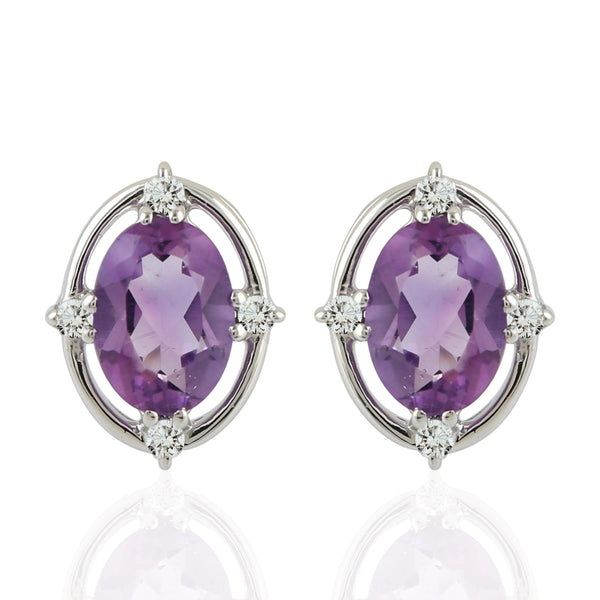 Amethyst Stud Earrings 14k White Gold Jewelry