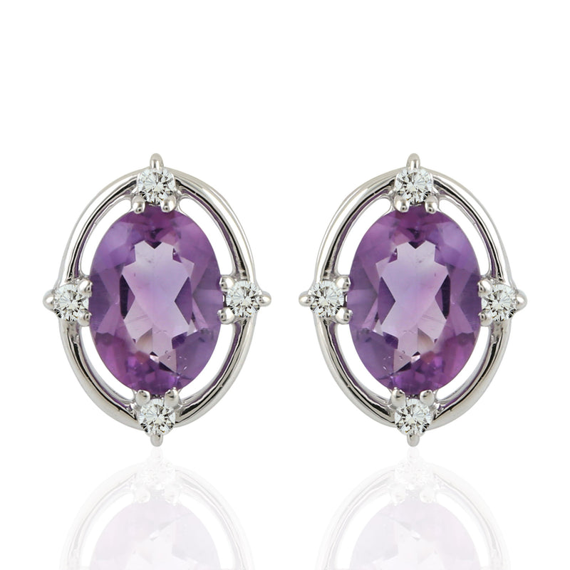 Amethyst Stud Earrings 14k White Gold Jewelry