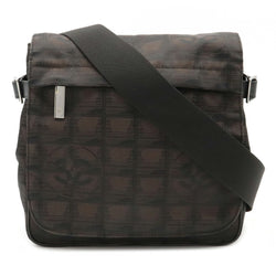 CHANEL New Travel Line Shoulder Bag Nylon Jacquard Leather Marron Dark Brown A29347