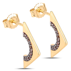 18K Yellow Gold Plated 0.18 Carat Genuine Red Diamond .925 Sterling Silver Earrings