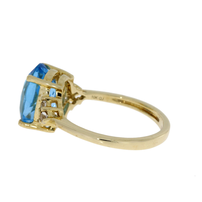 4.65ct Blue Topaz White Topaz Ring 10KT Yellow Gold