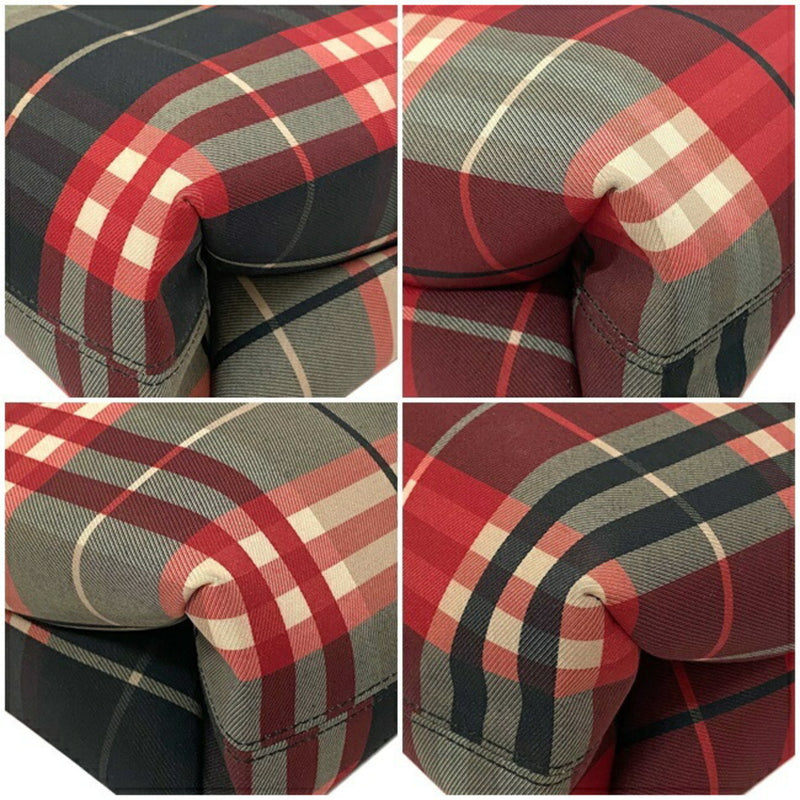 Burberry Tote Bag Red Black Check Nylon Canvas Leather BURBERRY Handbag Womens Mens Beige