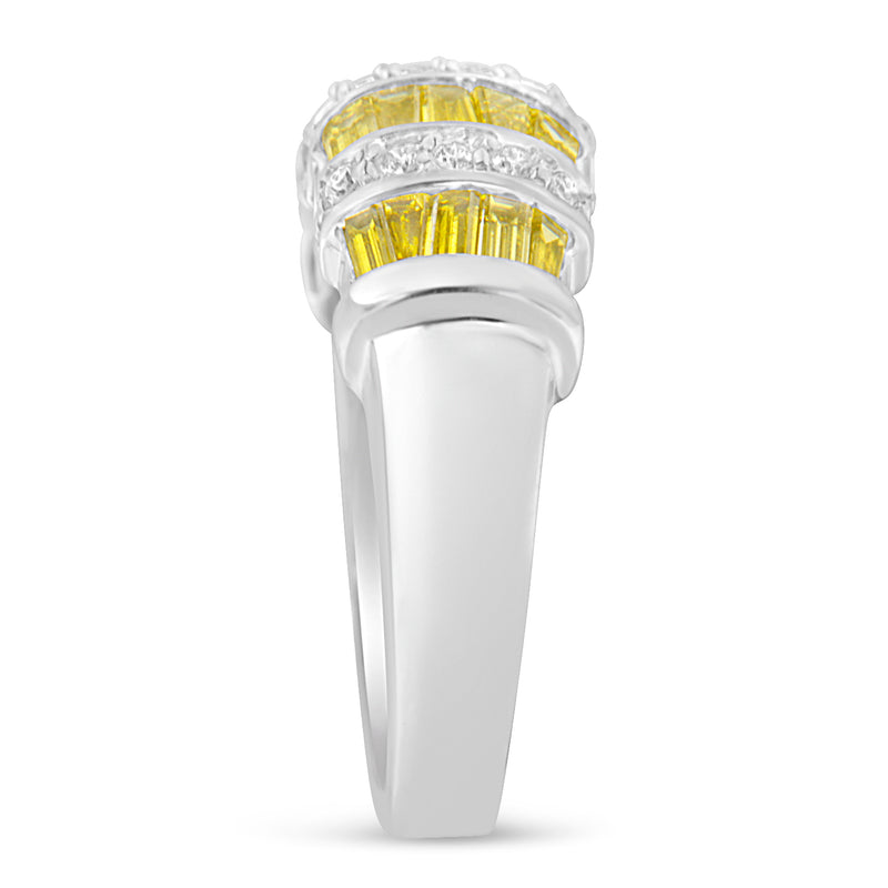 14k White Gold 1 1/4ct TDW Treated Yellow Baguette and Round Diamond Modern Ring Band(H-I SI2-I1)