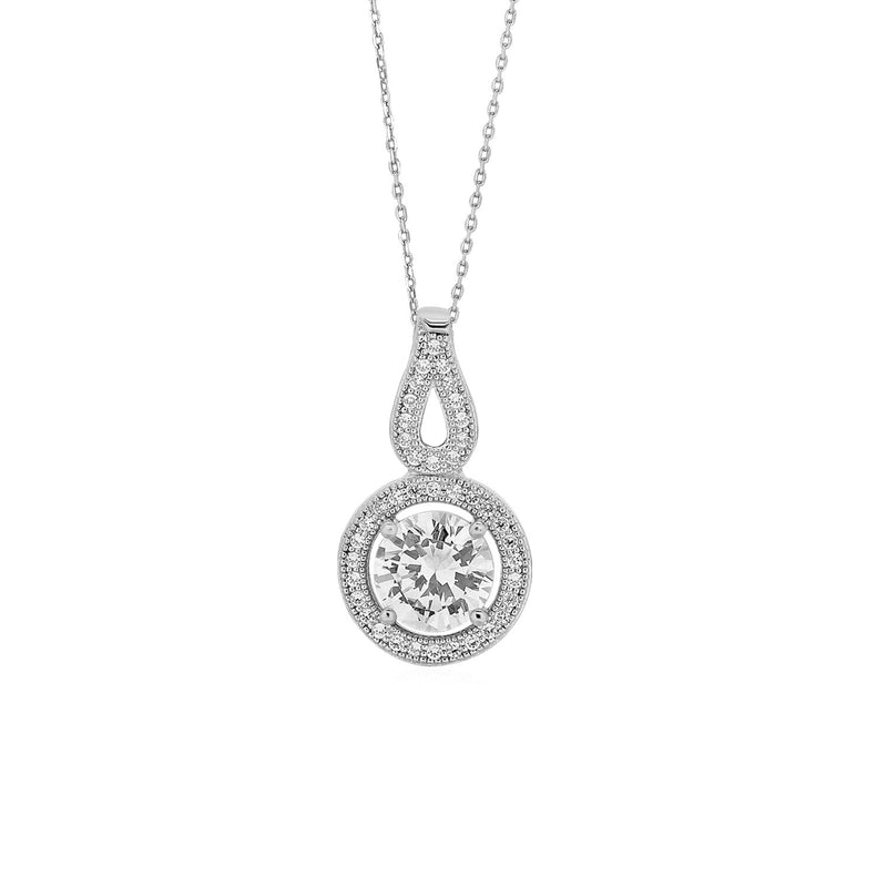 Circle and Teardrop Pendant with Cubic Zirconia in Sterling Silver