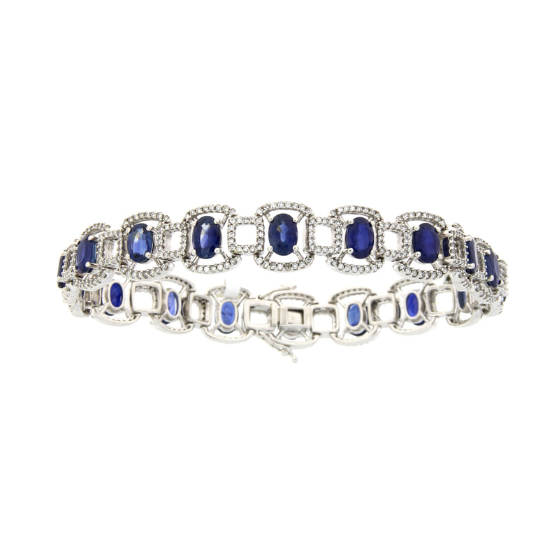 Sapphire Diamond Tennis Bracelet 14KT White Gold