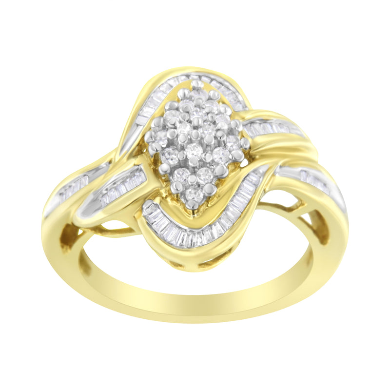 14kt Yellow Gold 1/2 Carat TDW Diamond Cross-Over Cluster Ring (H-ISI1-SI2)
