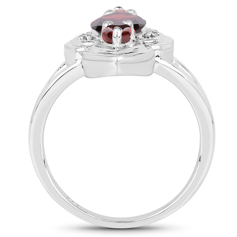 1.80 Carat Genuine Garnet and White Diamond .925 Sterling Silver Ring