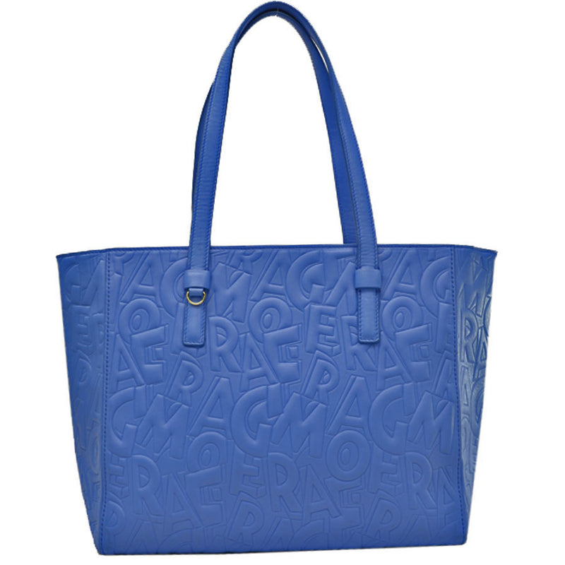 Salvatore Ferragamo Bag Blue Silver Leather Shoulder Tote Ladies