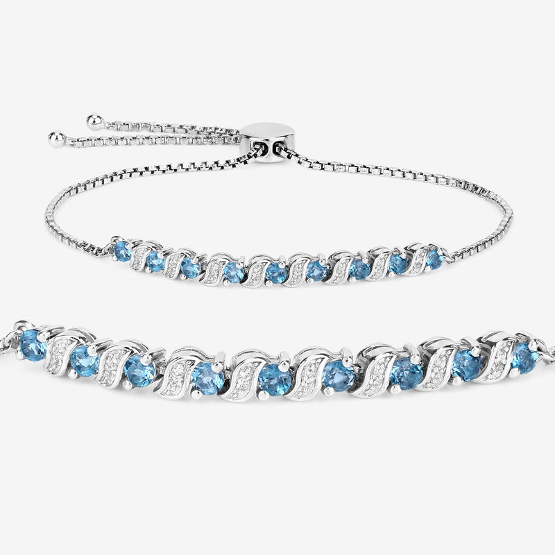 1.34 Carat Genuine London Blue Topaz and White Topaz .925 Sterling Silver Bracelet