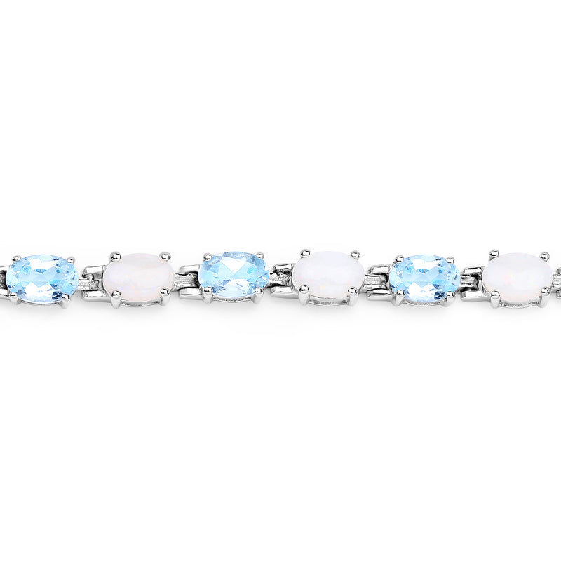 9.02 Carat Genuine Blue Topaz and Opal .925 Sterling Silver Bracelet