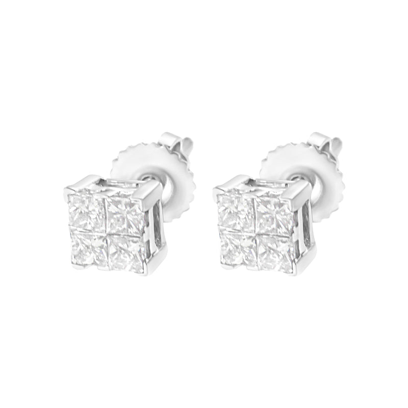 10K White Gold 1/2 cttw Princess-cut Diamond 4 Stone Composite Quad Stud Earring (H-I Color, I1-I2 Clarity)