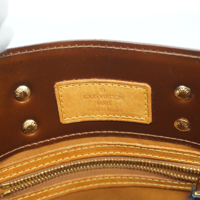 Auth Louis Vuitton Monogram Vernis Lead PM M91146 Womens Handbag Bronze