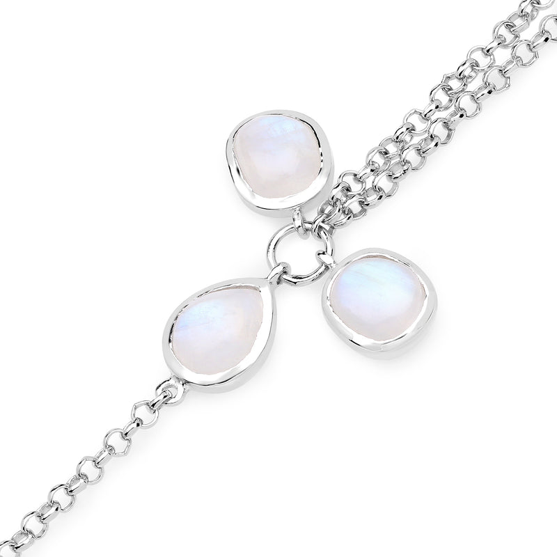 5.86 Carat Genuine White Rainbow Moonstone .925 Sterling Silver Bracelet