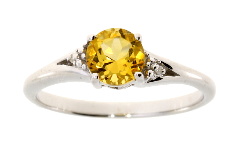 Genuine .71ct Citrine Diamond Ring Sterling Silver