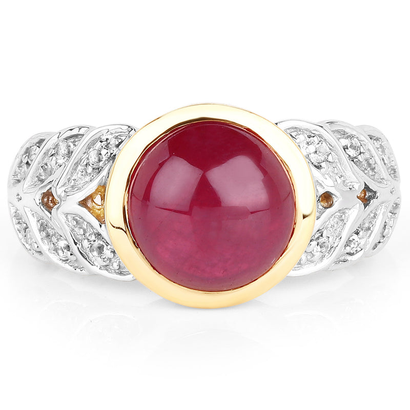 5.11 Carat Glass Filled Ruby and White Topaz .925 Sterling Silver Ring
