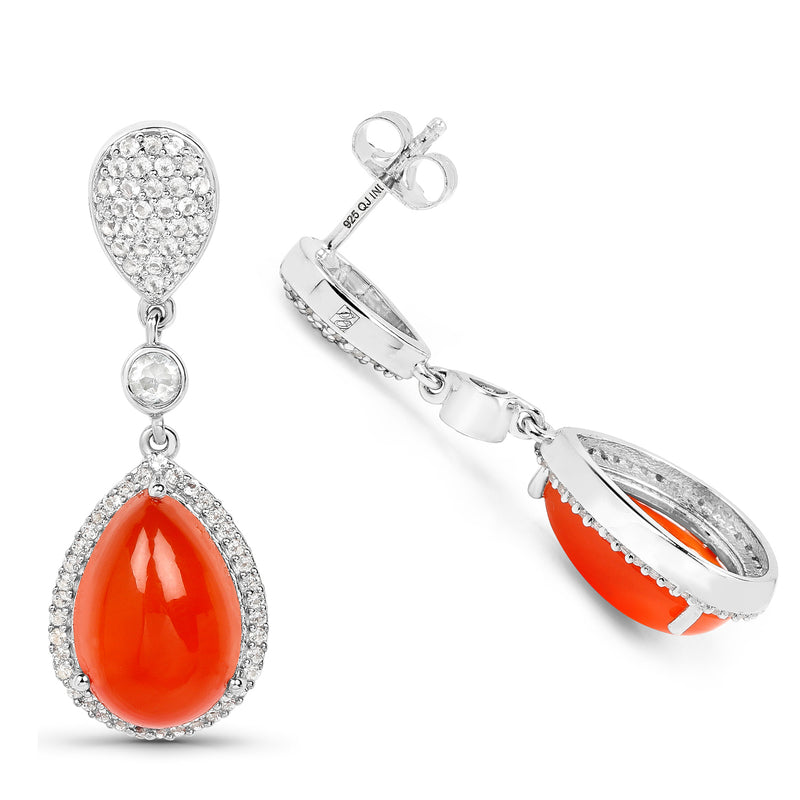 11.70 Carat Genuine Carnelian And White Topaz .925 Sterling Silver Earrings