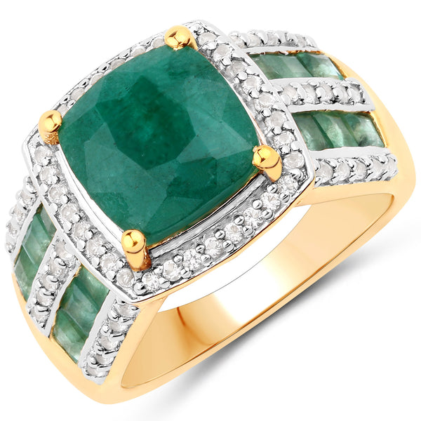 3.75 Carat Dyed Emerald, Emerald and White Topaz .925 Sterling Silver Ring