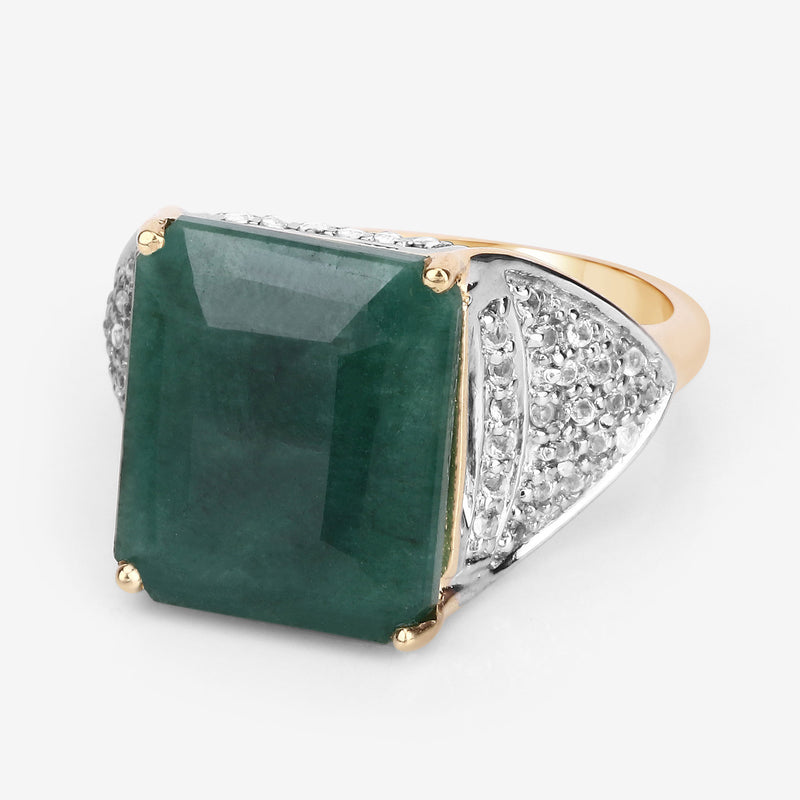 8.70 Carat Dyed Emerald and White Topaz .925 Sterling Silver Ring