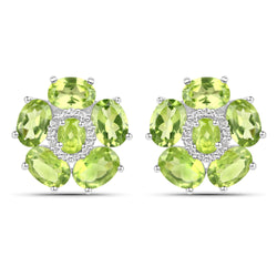 18K White Gold Plated 9.26 Carat Genuine Peridot and White Topaz .925 Sterling Silver Earrings