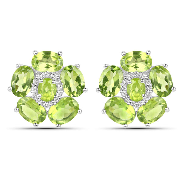 18K White Gold Plated 9.26 Carat Genuine Peridot and White Topaz .925 Sterling Silver Earrings