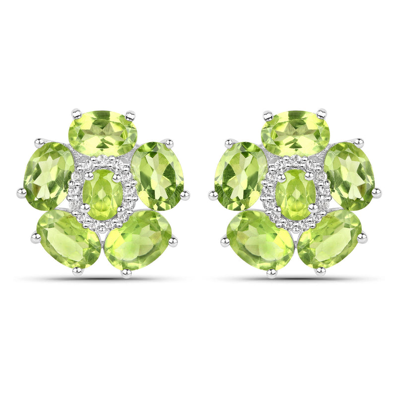 18K White Gold Plated 9.26 Carat Genuine Peridot and White Topaz .925 Sterling Silver Earrings