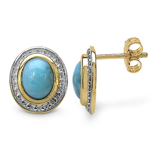 14K Yellow Gold Plated 5.24 Carat Genuine Larimar .925 Sterling Silver Earrings