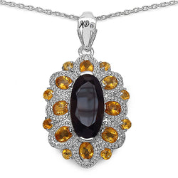 6.40 Carat Genuine Smoky Quartz, Citrine & White Diamond .925 Sterling Silver Pendant